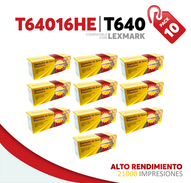 Caja 10 Pza Tóner T640 Alto Rendimiento Compatible con Lexmark T64016HE