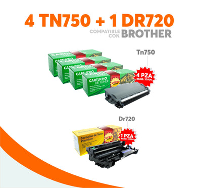 Kit Tóner 4 TN750 Y 1 Tambor DR720 Compatible Con Brother