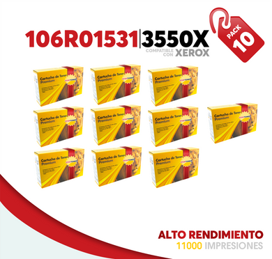 Caja 10 Pza Tóner 3550X Alto Rendimiento Compatible con Xerox 106R01531