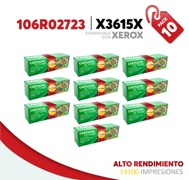 Caja 10 Pza Tóner X3615X Alto Rendimiento Compatible con Xerox 106R02723