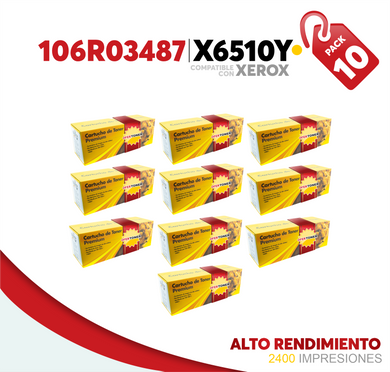 Caja 10 Pza Tóner X6510Y Alto Rendimiento Compatible con Xerox 106R03487