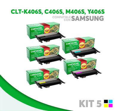 5 Pack Tóner K406S/C406S/M406S/Y406S Compatible con Samsung