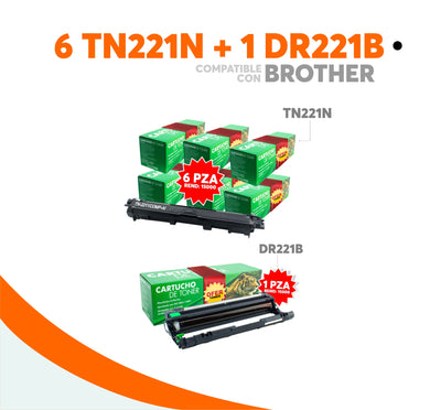 Kit Tóner 6 TN221BK Y 1 Tambor DR221BK Compatible Con Brother
