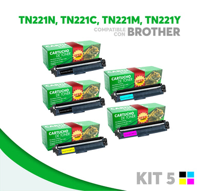 5 Pack Tóner TN221BK/TN221C/TN221M/TN221Y Compatible con Brother