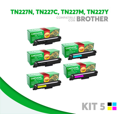 5 Pack Tóner TN227BK/TN227C/TN227M/TN227Y Compatible con Brother