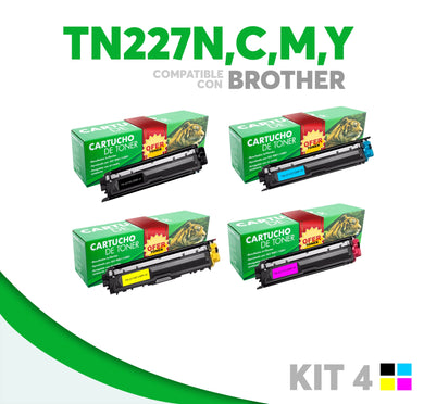 4 Pack Tóner TN227BK/TN227C/TN227M/TN227Y Compatible con Brother