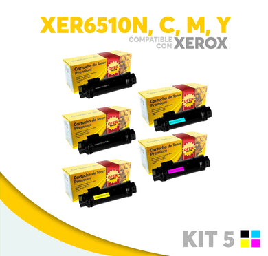 5 Pack Tóner X6510N/X6510C/X6510M/X6510Y Compatible con Xerox
