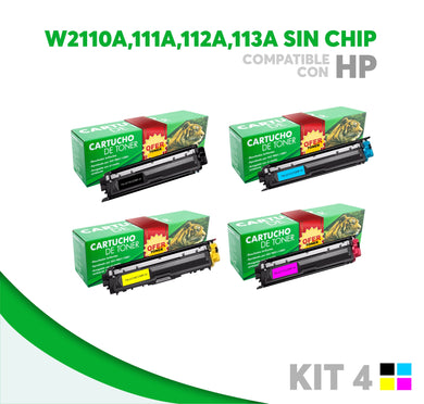 4 Pack Tóner Sin Chip W2110A/W2111A/W2112A/W2113A Compatible con HP