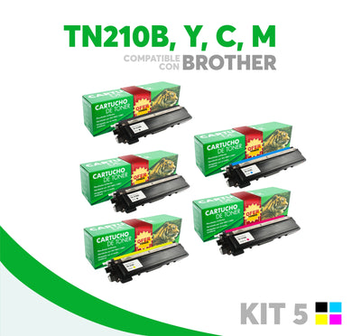 5 Pack Tóner TN210BK/TN210C/TN210M/TN210Y Compatible con Brother