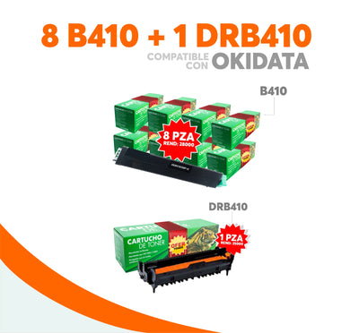 Kit Tóner 8 B410 Y 1 Tambor DR-B410 Compatible Con OKIDATA