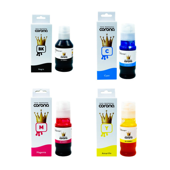 Pack 4 Tinta Corona Compatible Con Canon GI11 CMY 70ml, K 135ml