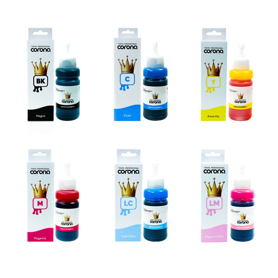 Pack 6 Tinta Corona Compatible Con Epson 673 CMYK,LC,LM 70ml