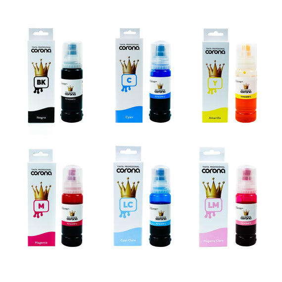 Pack 6 Tintas Corona Compatible con Epson 574 CYMK, LC, LM 70ml
