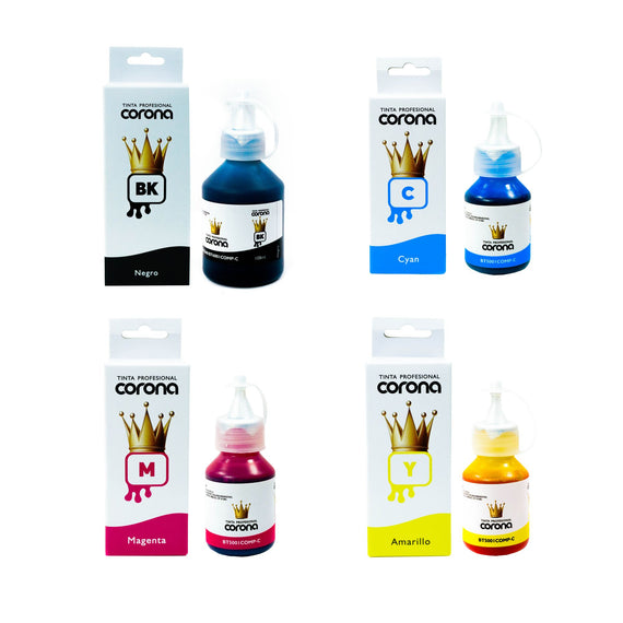 Pack 4 Tinta Corona Compatible Con Brother BTD60/BT6001/BT5001 CMY 48ml, K 108ML