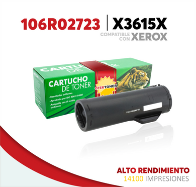 Tóner X3615X Alto Rendimiento Compatible con Xerox 106R02723