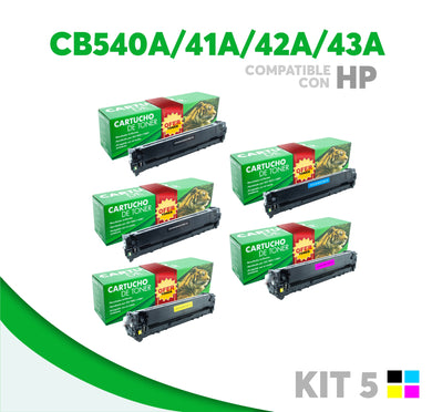 5 Pack Tóner CB540A/CB541A/CB542A/CB543A Compatible con HP