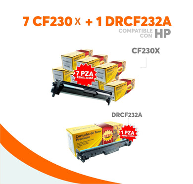 Kit Tóner 7 CF230X y 1 Tambor CF232A Compatible Con HP