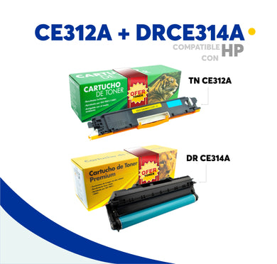 Pack Tóner CE312A y Tambor CE314A Compatible con HP