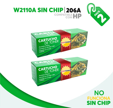 2 Pza Tóner 206A Sin Chip Compatible con HP W2110A