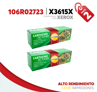 2 Pza Tóner X3615X Alto Rendimiento Compatible con Xerox 106R02723