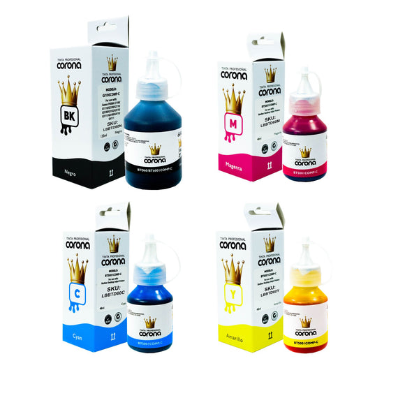 Pack 4 Tinta Corona Compatible Con Brother BTD60/BT6001/BT5001 CMY 48ml, K 108ML