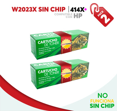 2 Pza Tóner 414X Alto Rendimiento Sin Chip Compatible con HP W2023X