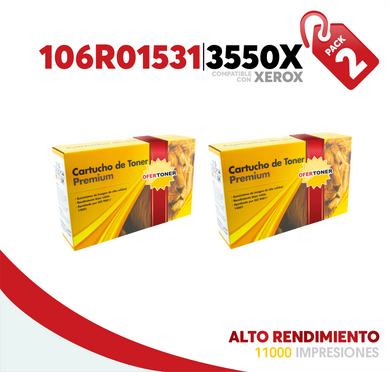 2 Pza Tóner 3550X Alto Rendimiento Compatible con Xerox 106R01531