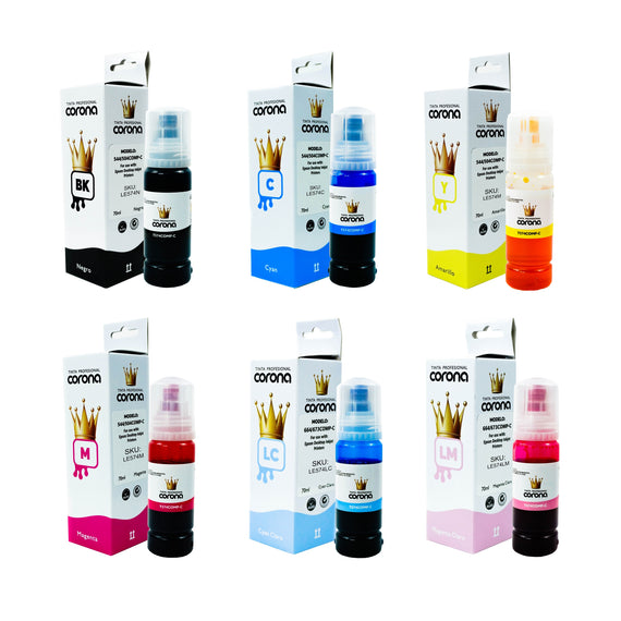 Pack 6 Tintas Corona Compatible con Epson 574 CYMK, LC, LM 70ml