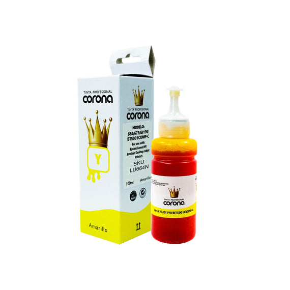 Tinta Corona Universal Compatible Con 664/673/GI190/BTD60/BT6001 Amarillo 100ml