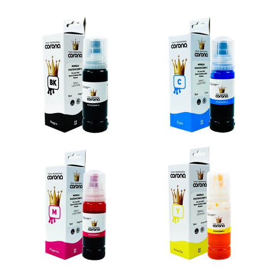Pack 4 Tintas Corona Compatible con Epson 574 CYMK 70ml