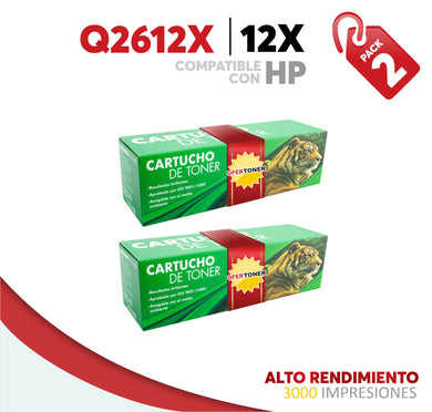 2 Pza Tóner 12X Alto Rendimiento Compatible con HP Q2612X