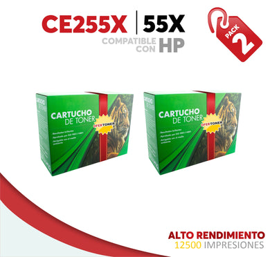 2 Pza Tóner 55X Alto Rendimiento Compatible con HP CE255X