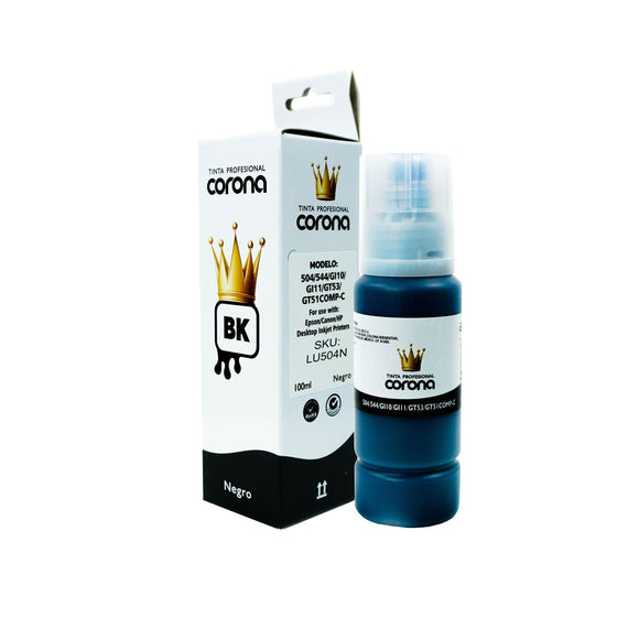 Tinta Corona Universal Compatible Con 504/544/GI10/GI11/GT53/GT51 Negro 100ml
