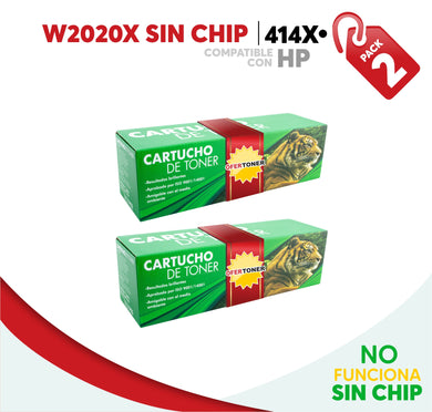 2 Pza Tóner 414X Alto Rendimiento Sin Chip Compatible con HP W2020X