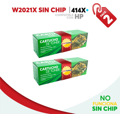 2 Pza Tóner 414X Alto Rendimiento Sin Chip Compatible con HP W2021X