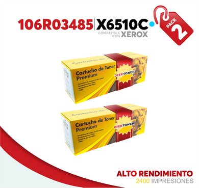 2 Pza Tóner X6510C Alto Rendimiento Compatible con Xerox 106R03485