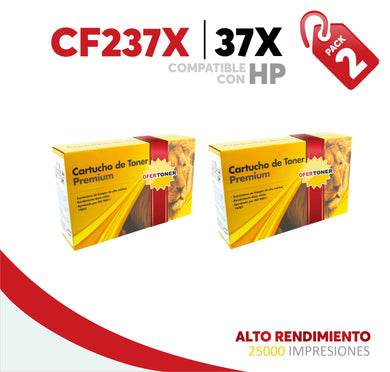 2 Pza Tóner 37X Alto Rendimiento Compatible con HP CF237X