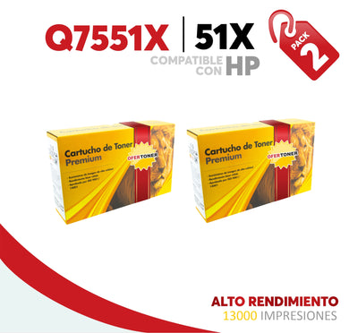 2 Pza Tóner 51X Alto Rendimiento Compatible con HP Q7551X