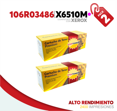 2 Pza Tóner X6510M Alto Rendimiento Compatible con Xerox 106R03486