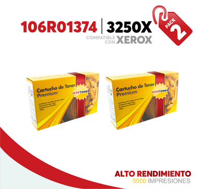 2 Pza Tóner 3250X Alto Rendimiento Compatible con Xerox 106R01374