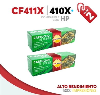 2 Pza Tóner 410X Alto Rendimiento Compatible con HP CF411X