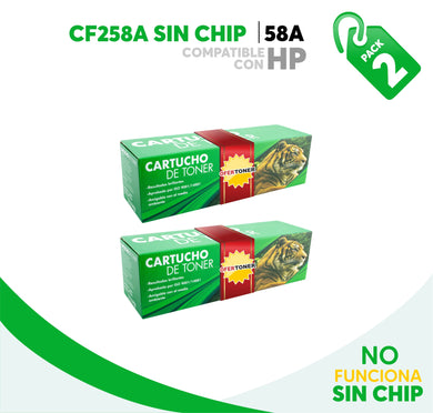 2 Pza Tóner 58A Sin Chip Compatible con HP CF258A