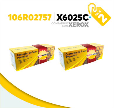 2 Pza Tóner X6025C Compatible con Xerox 106R02757