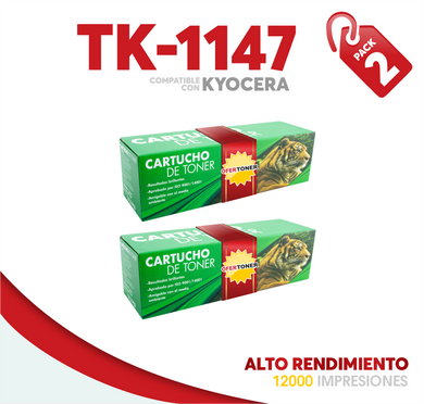 2 Pza Tóner TK-1147 Alto Rendimiento Compatible con Kyocera