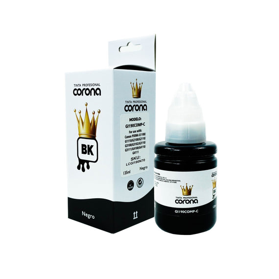 Tinta Corona Compatible Con Canon GI190 Negro 135ml