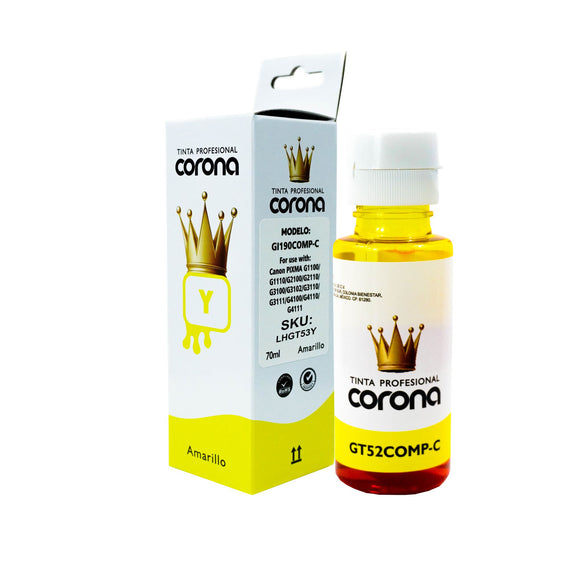 Tinta Corona Compatible Con Hp GT53/GT51/GT52 Amarillo 70ml