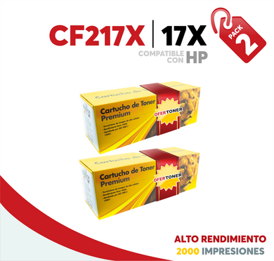 2 Pza Tóner 17X Alto Rendimiento Compatible con HP CF217X