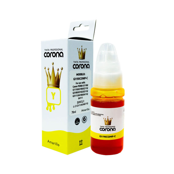Tinta Corona Compatible Con Canon GI190 Amarillo 70ml