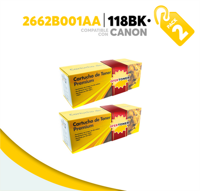 2 Pza Tóner 118BK Compatible con Canon 2662B001AA