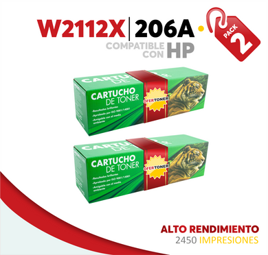 2 Pza Tóner 206X Alto Rendimiento Compatible con HP W2112X